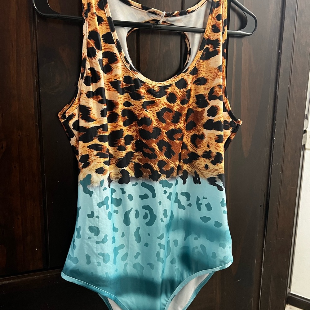 Leopard Print and Teal One-Piece Swimsuit